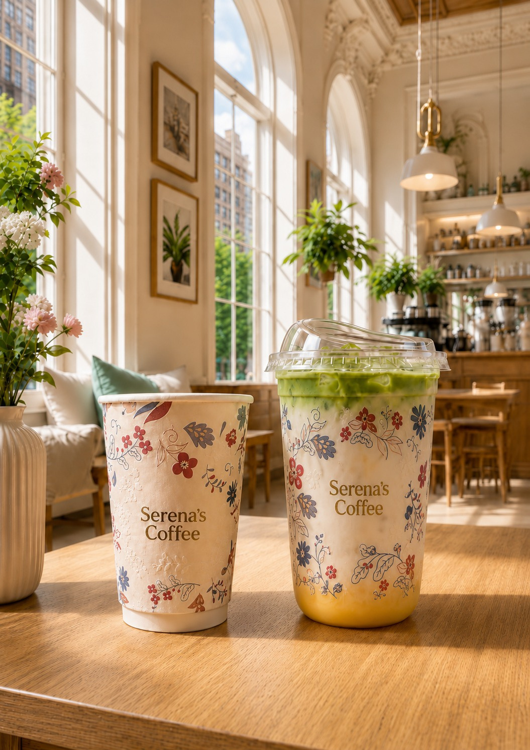 Serena's Coffee: Floral cup design